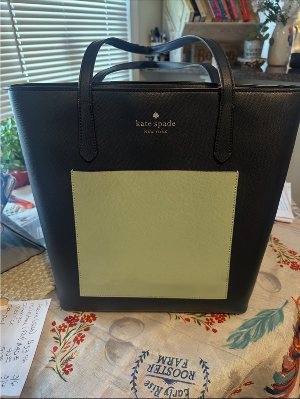 kate spade Black Tote with Light Green Front Pocket